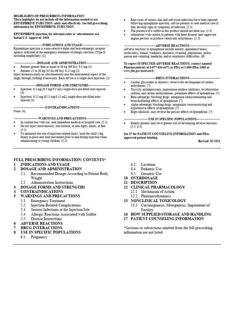 S 052 LBL | PDF | Injection (Medicine) | Allergy