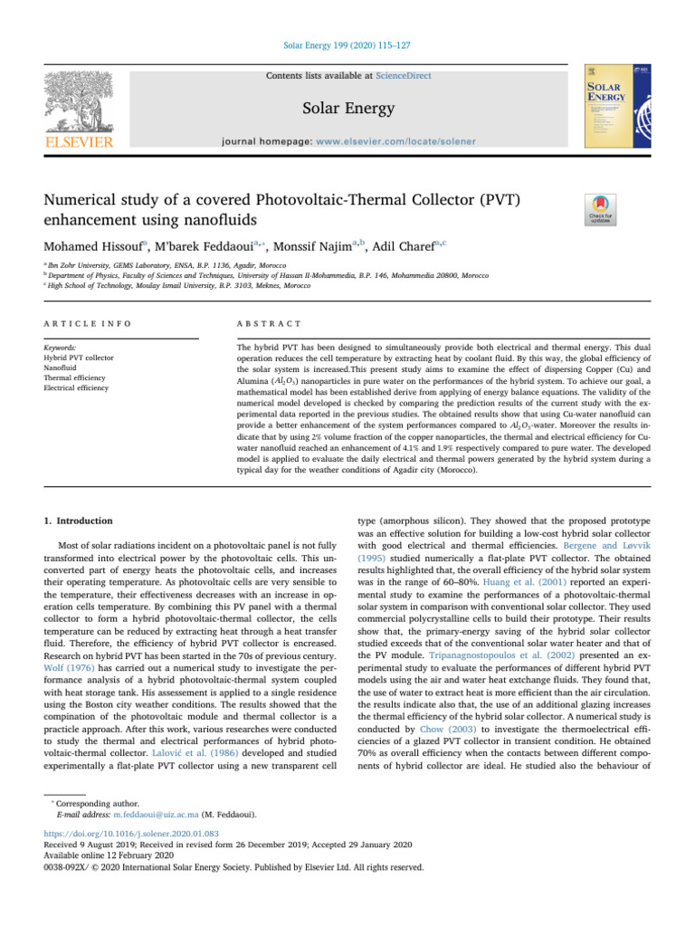 Numerical Study of A Covered Photovoltaic-Thermal Collector (PVT) | PDF ...