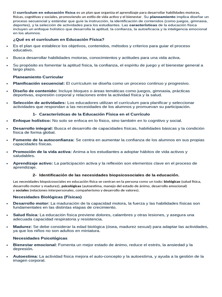 Currículum en Educación Física | PDF | Aprendizaje | Plan de estudios