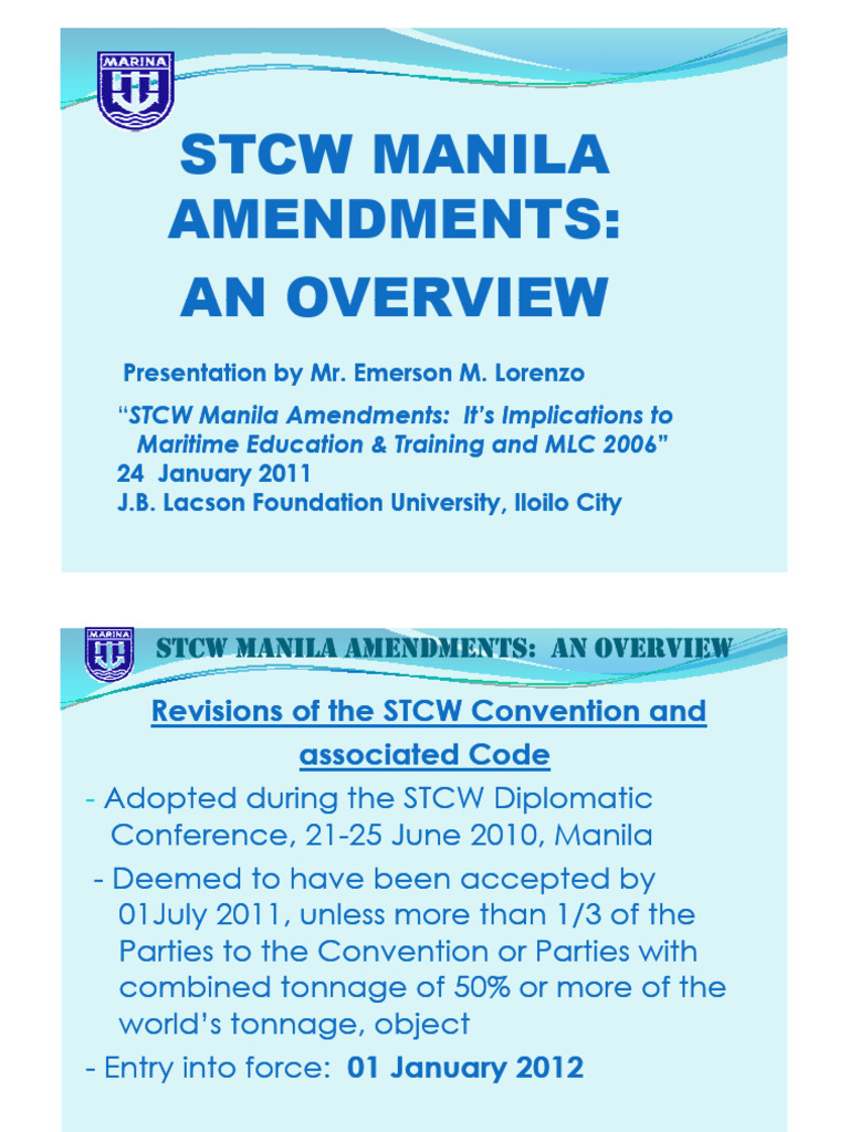 Overview of STCW Manila Amendments | PDF | Sailor