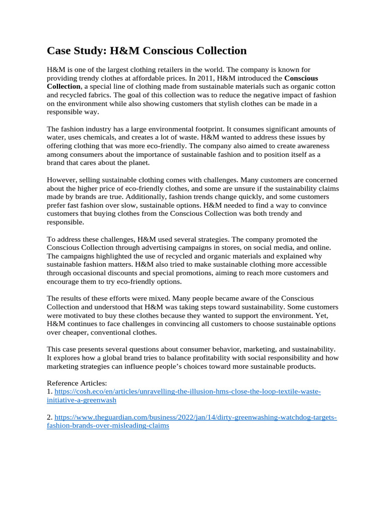 H&M Conscious Collection Case Study | PDF | Sustainability | Fashion