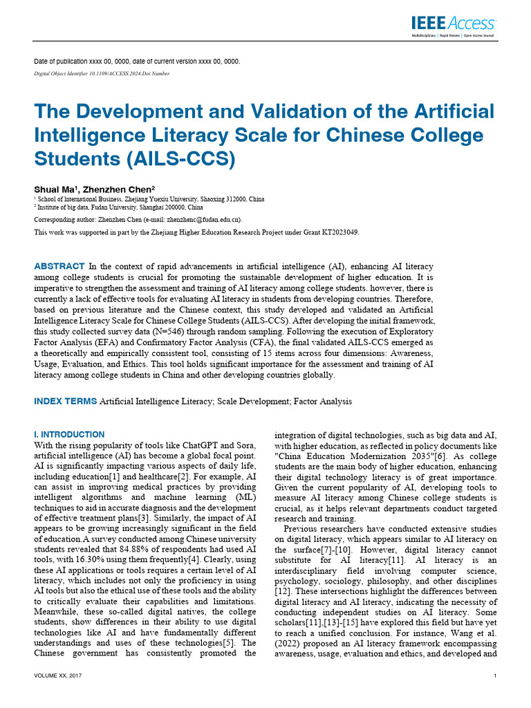 AILS-CCS: AI Literacy Scale for Students | PDF | Artificial ...