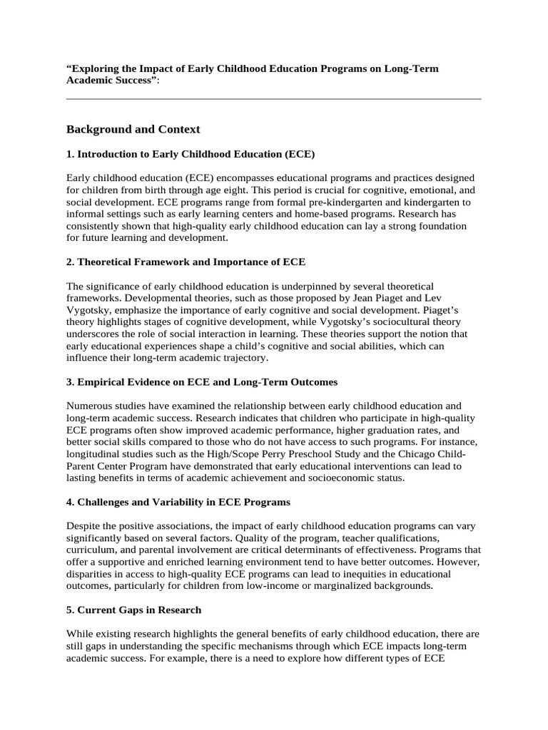 Impact of Early Childhood Education on Success | PDF | Early Childhood ...