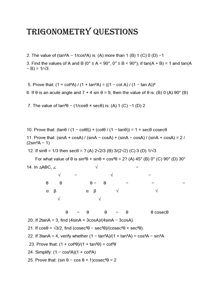 Trigonometry Questions and Proofs | PDF