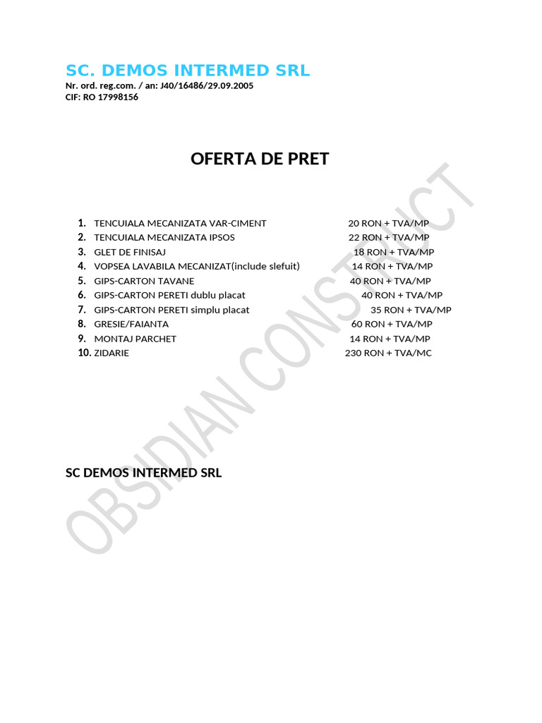Lista de Preturi 2023 | PDF