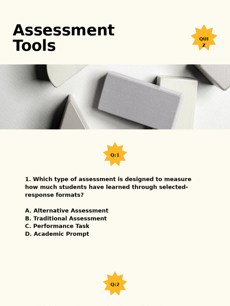 Assessment Tools Quiz | PDF | Educational Assessment | Multiple Choice