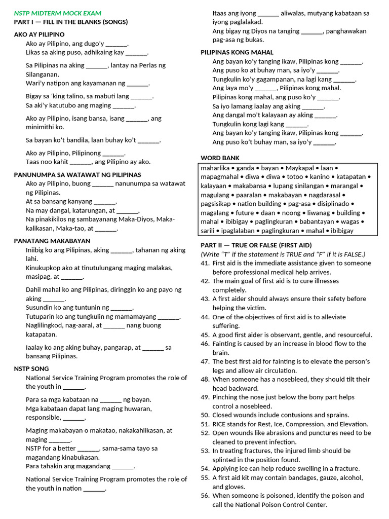 NSTP Midterm Mock Exam Guide | PDF | Substance Abuse | Drugs