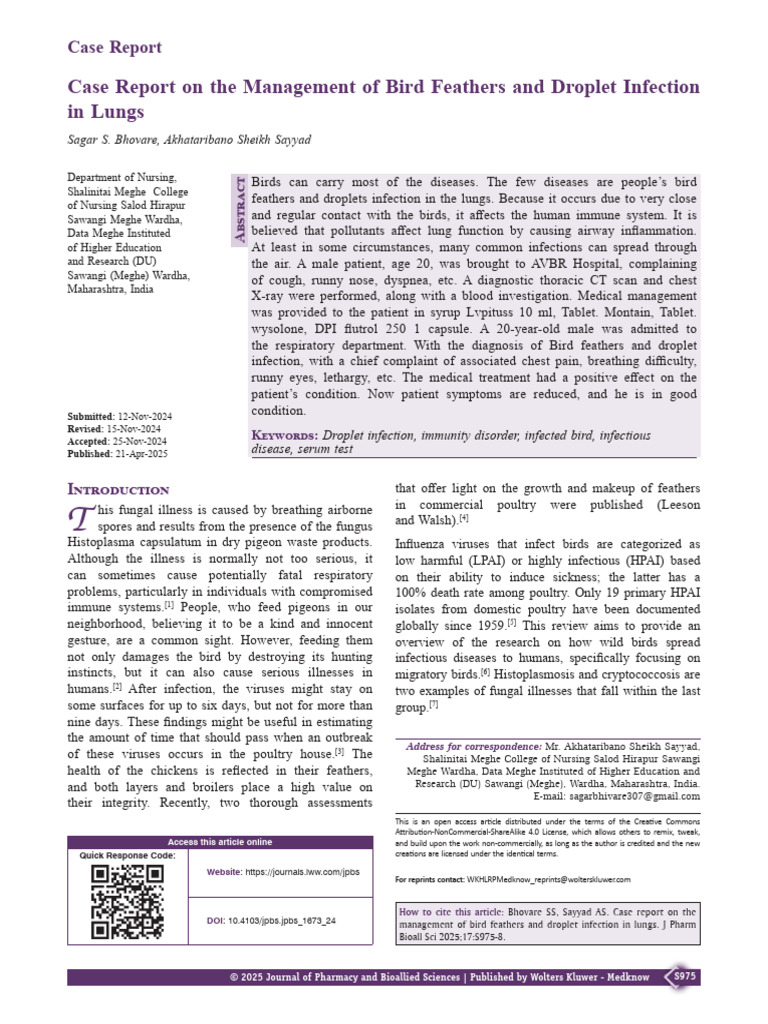 Case Report On The Management of Bird Feathers And.291 | PDF | Avian ...