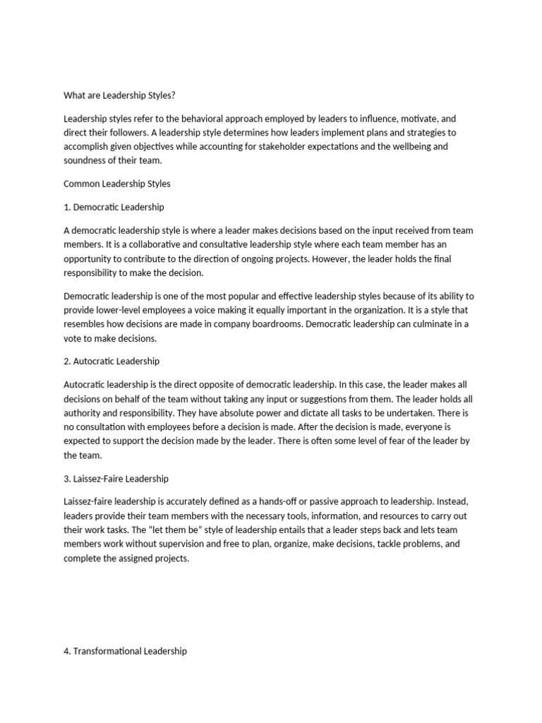 Understanding Leadership Styles Explained | PDF | Leadership ...