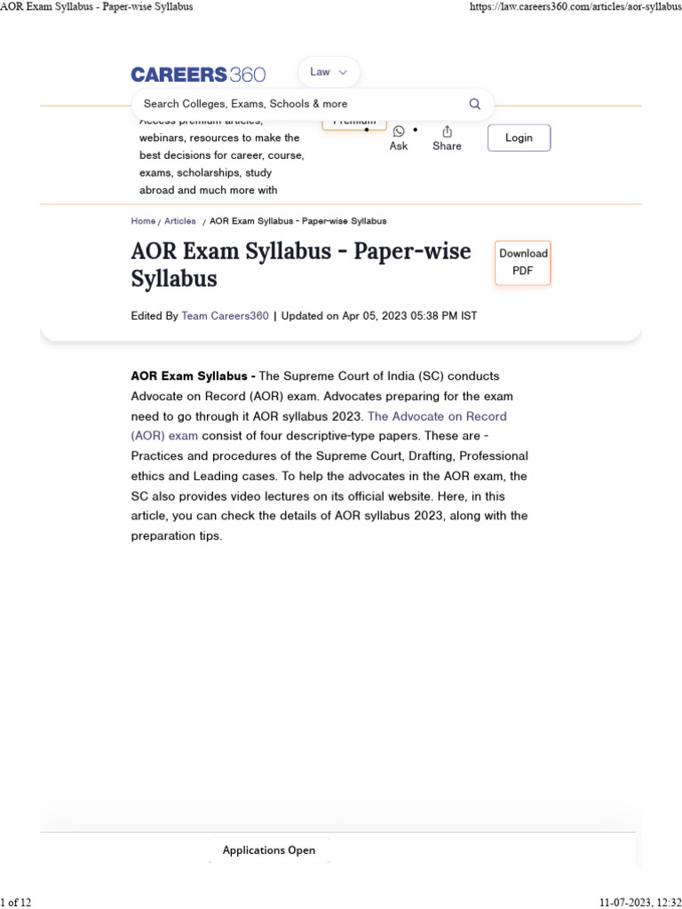 AOR Exam Syllabus Overview 2023 | PDF | Interlocutory Appeal | Public Law