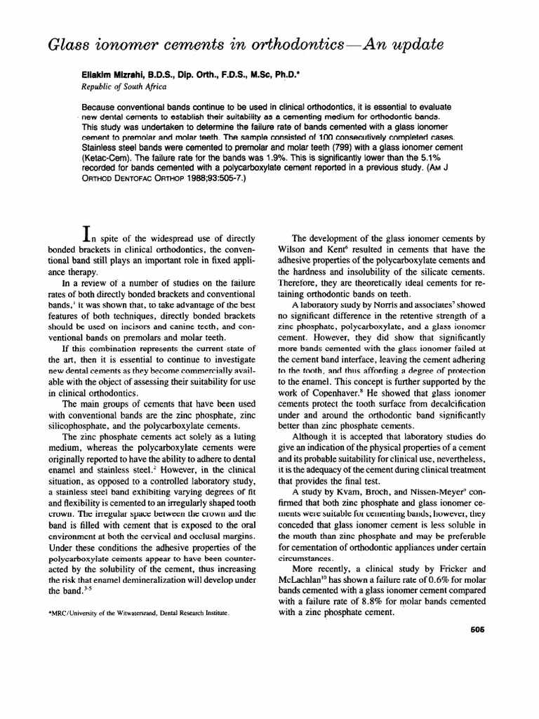 Glass Ionomer Cements in Orthodontics | PDF | Orthodontics | Materials