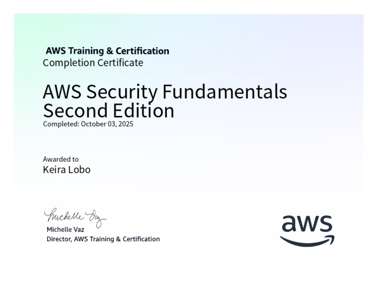 AWS Security Fundamentals Certificate | PDF