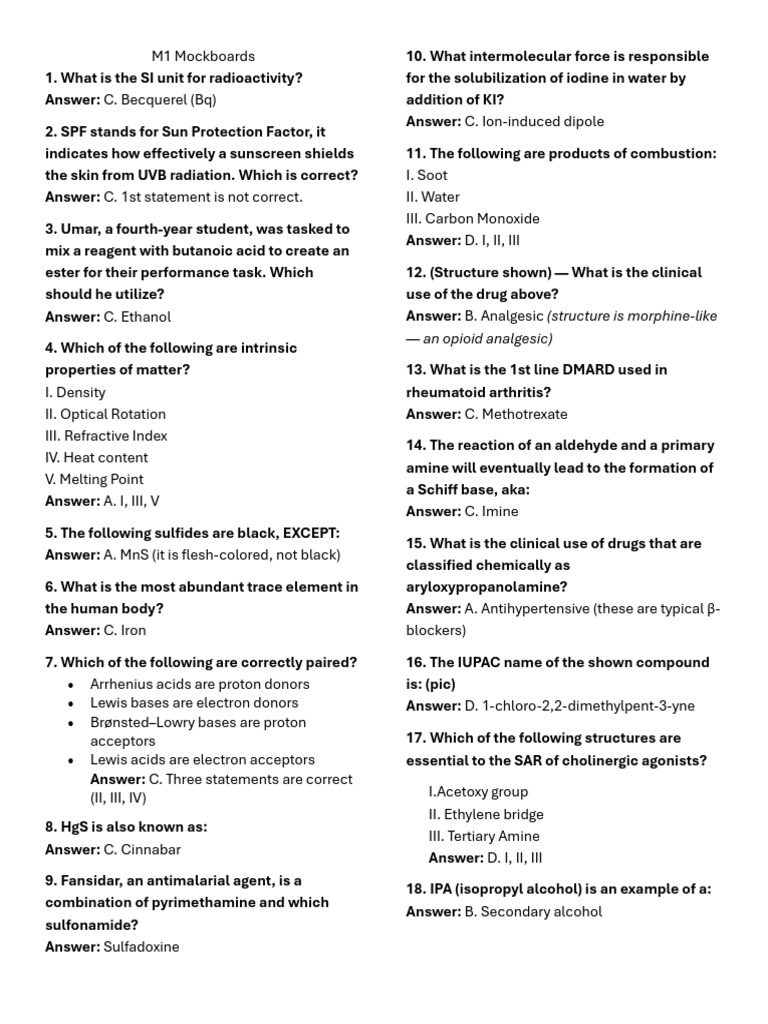 M1 Mockboards: Science & Chemistry Questions | PDF | Ligand | Salt ...