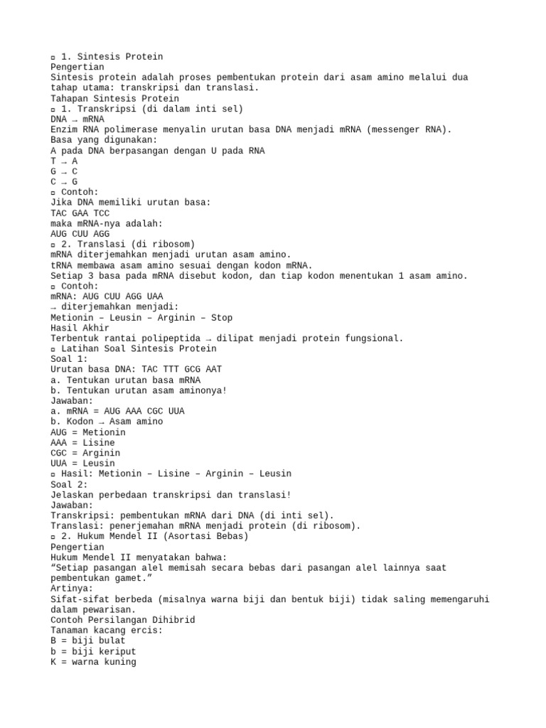 Sintesis Protein dan Hukum Mendel II | PDF