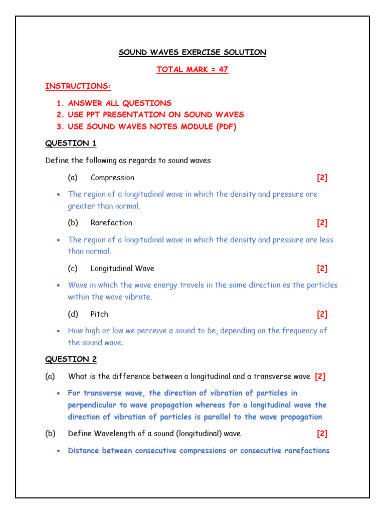Sound Waves Exercise Solution Pdf Sound Waves
