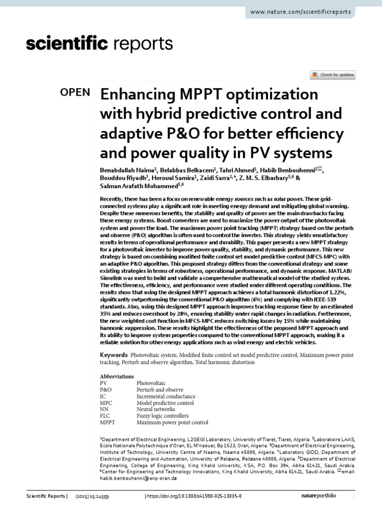 Enhancing MPPT Optimization With Hybrid Predictive Control and and ...