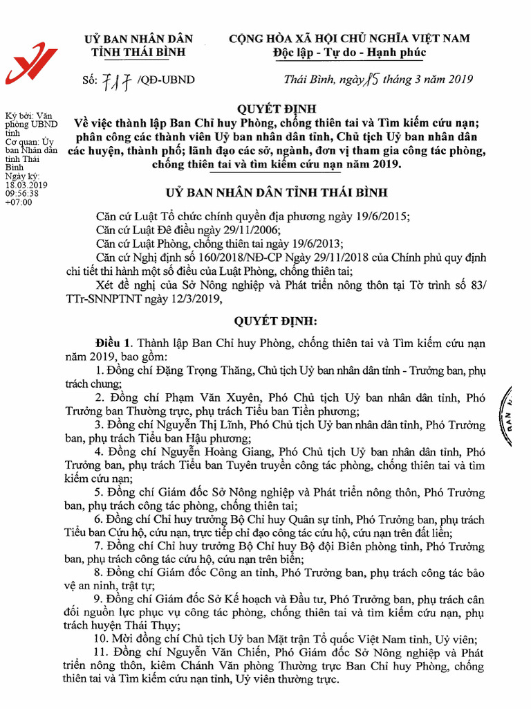 QĐ-thành Lập Ban Chỉ Huy Phòng Chống Thiên Tai | PDF