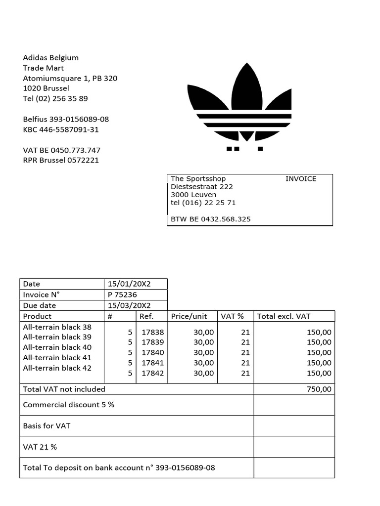 Adidas Belgium Invoice P 75236 Details | PDF
