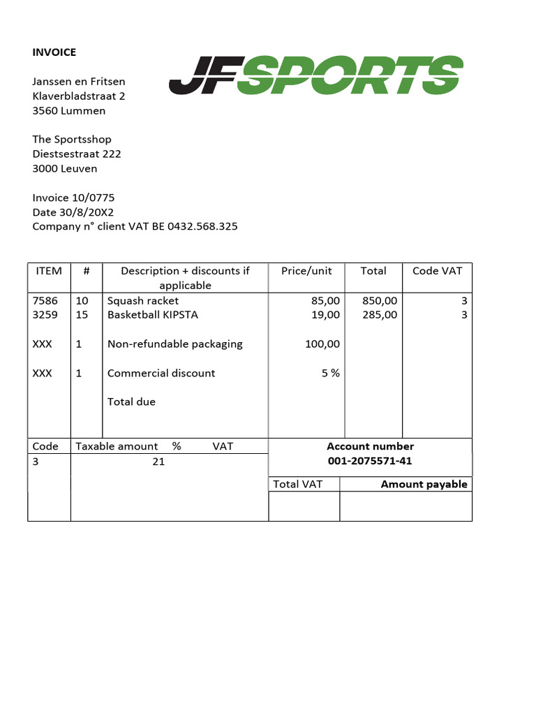 Invoice for Sports Equipment Purchase | PDF