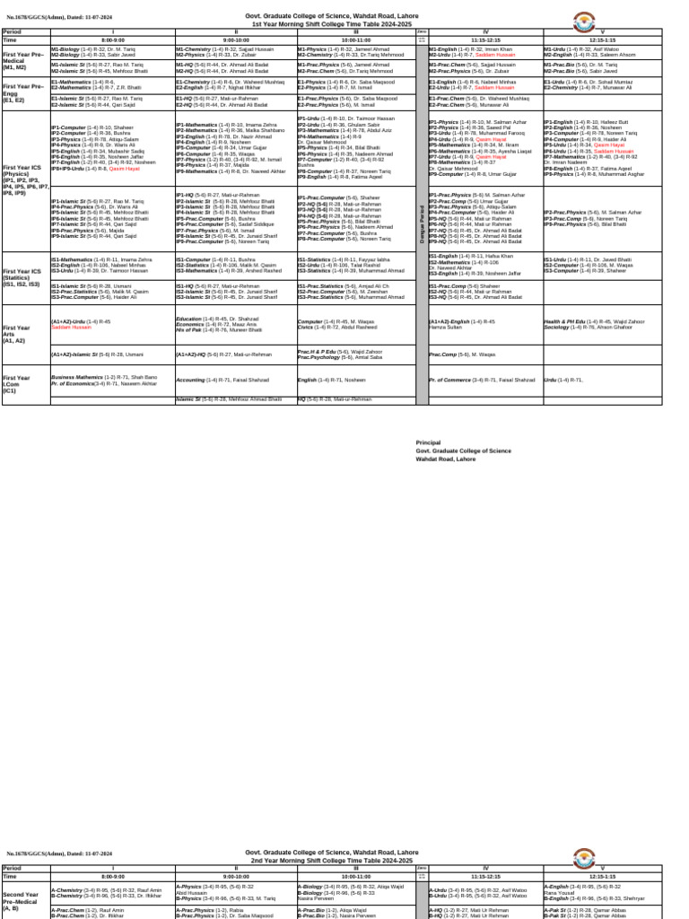 2024-2025 1st Year College Timetable | PDF