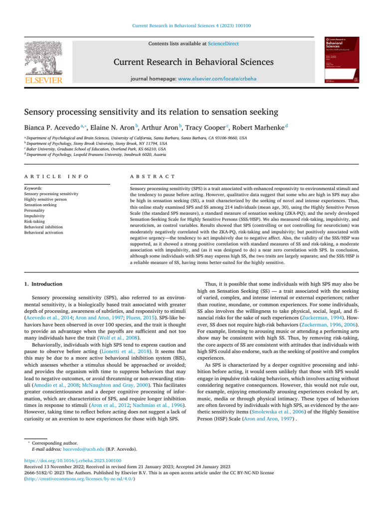 Sensory processing sensitivity | PDF | Impulsivity | Psychology