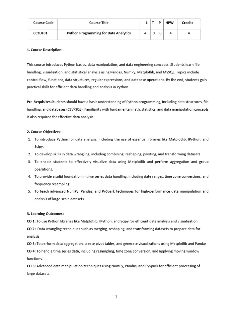 Python for Data Analytics Course Overview | PDF | Python (Programming ...