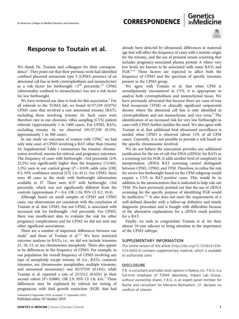 CPM3 and Low Birthweight Risks | PDF | Medical Specialties | Genetics