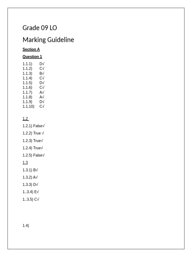 Grade 09 LO Marking Guideline Summary | PDF | Physical Fitness | Abortion