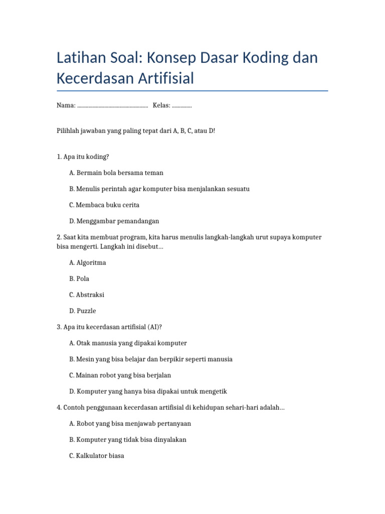 Latihan Soal Koding dan AI Dasar | PDF