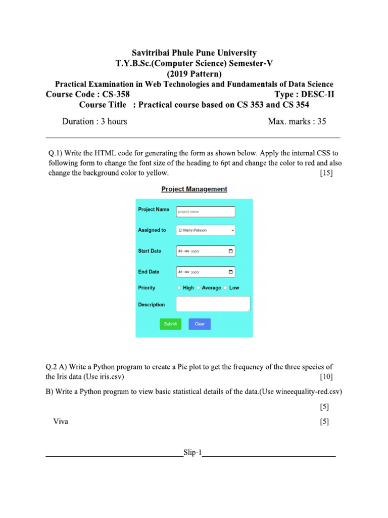 FDS and WT-I Practical Slips | PDF