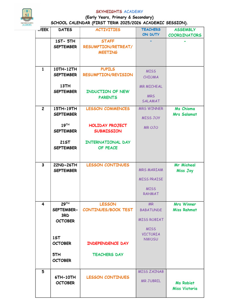 First Term School Calendar 2025/2026 | PDF | Military Operations