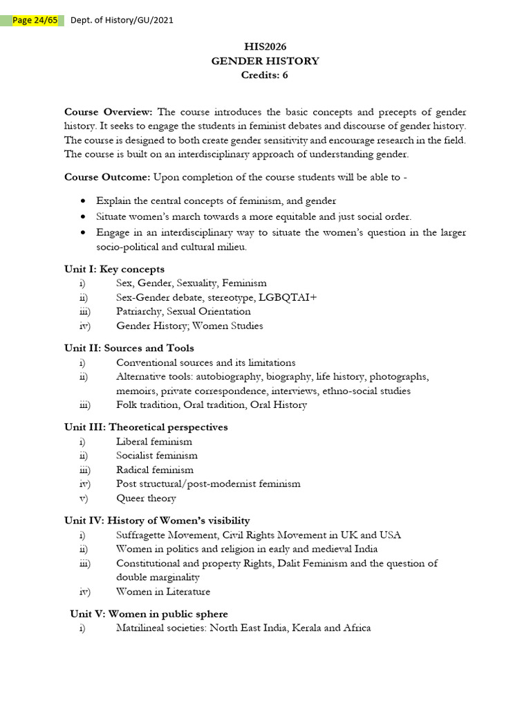 Gender Hist Syllabus | PDF | Gender Studies | Feminism