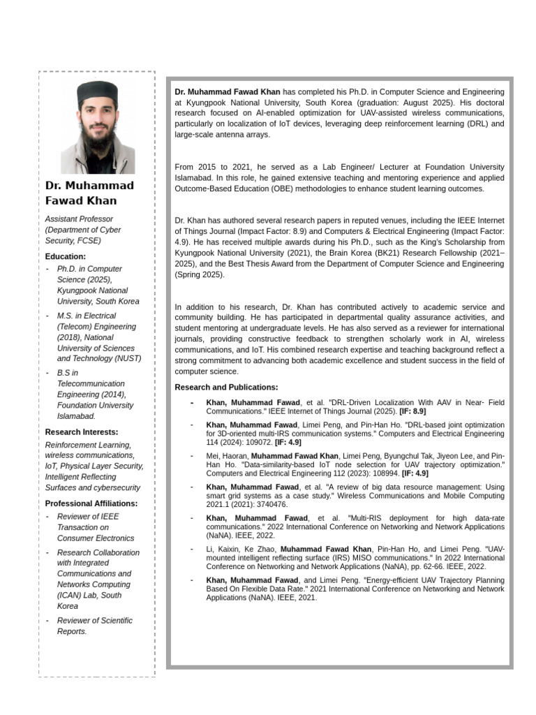 Dr. Fawad, One Page Profile | PDF | Internet Of Things | Computer Network