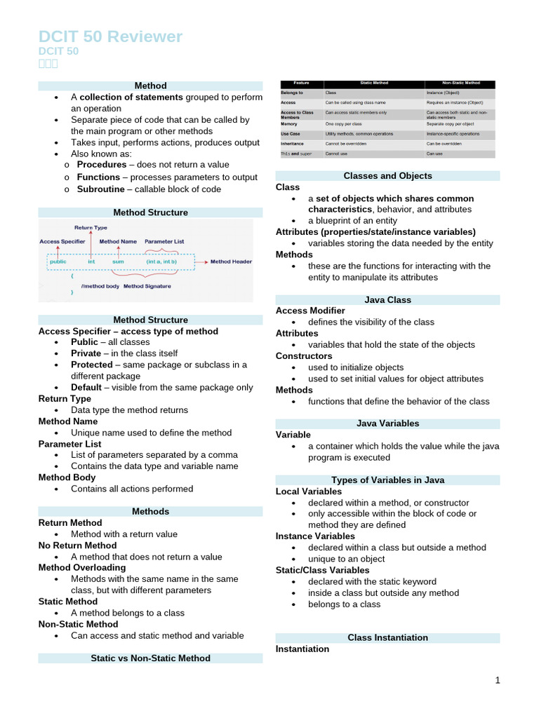 DCIT 50 Method and Class Overview | PDF | Method (Computer Programming ...
