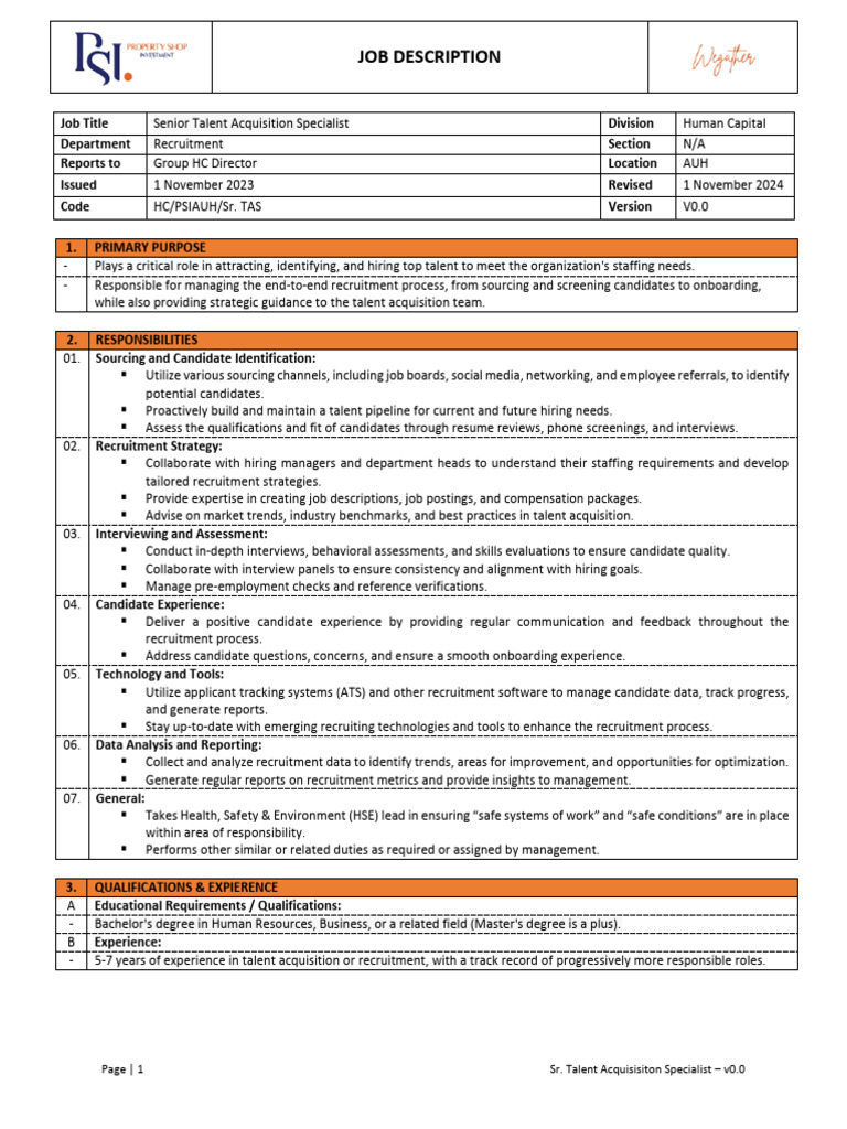 Senior Talent Acquisition Specialist - V0.0 | PDF | Recruitment ...