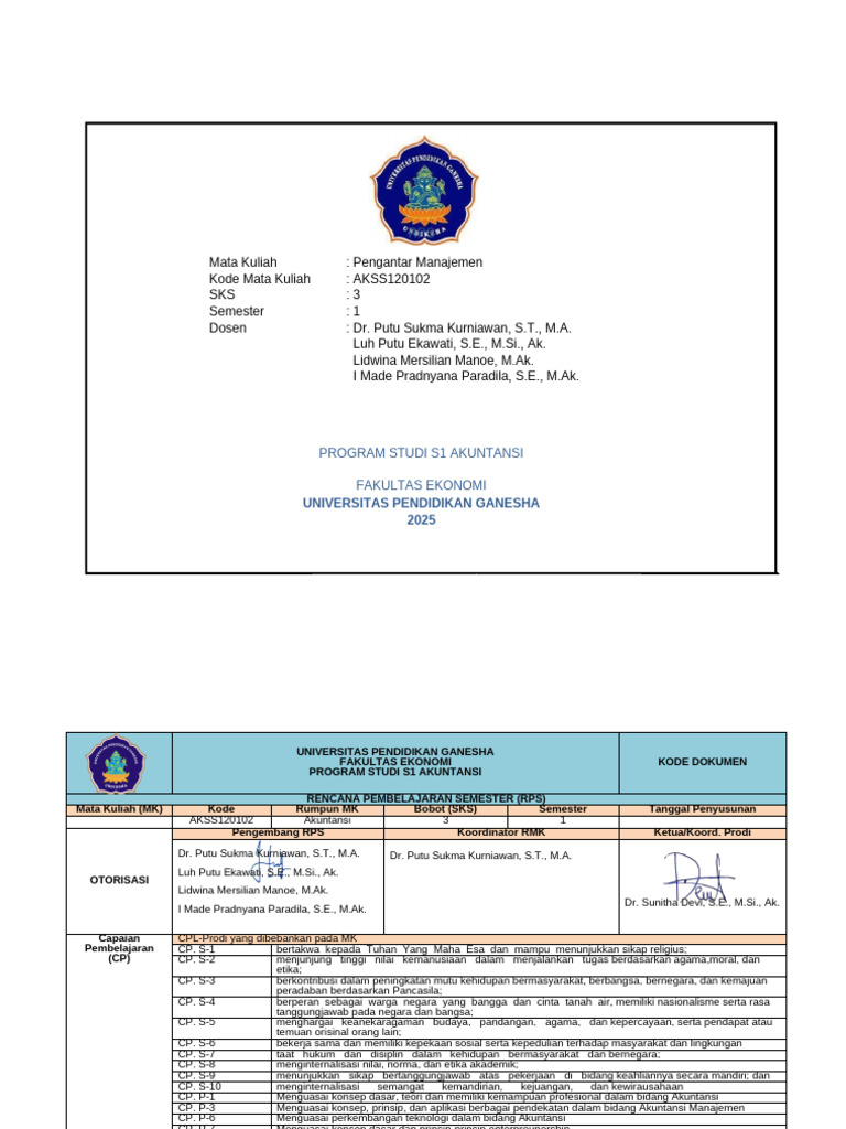 Pengantar Manajemen Kelas Reguler - ForM RPS 2024 3 | PDF