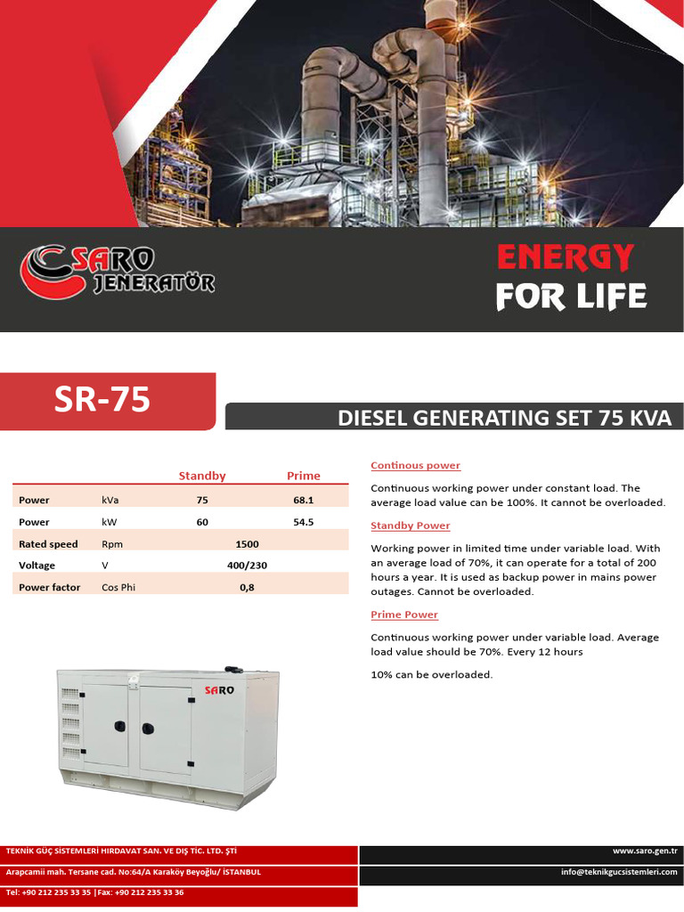 75 kVA Diesel Generator Specifications | PDF | Diesel Engine | Mains ...