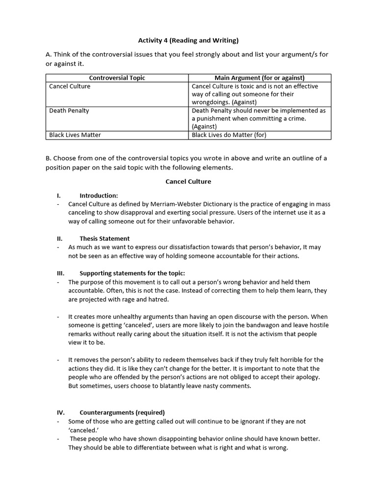 Simple Position Paper Sample | PDF | Social Psychology