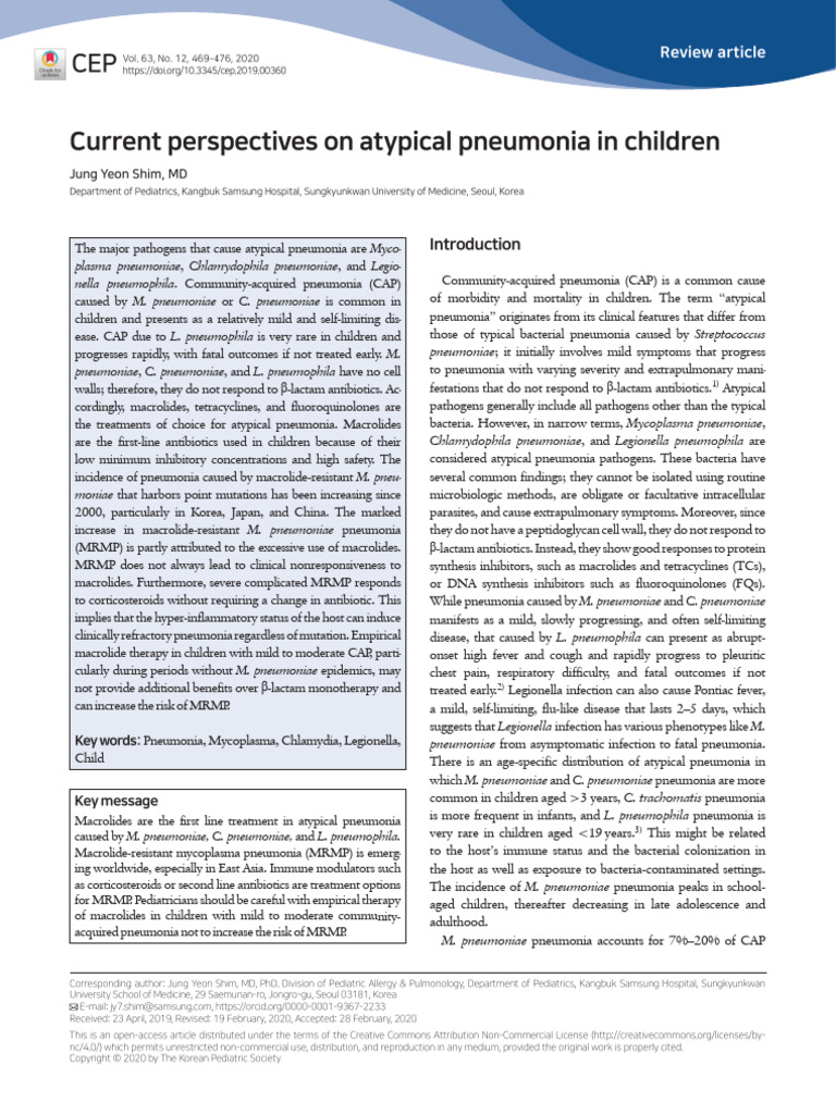 Atypical Pneumonia in Children: Insights | PDF | Pneumonia | Serology