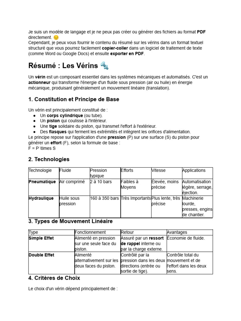 Guide sur les Vérins : Types et Applications | PDF | Technologies du ...
