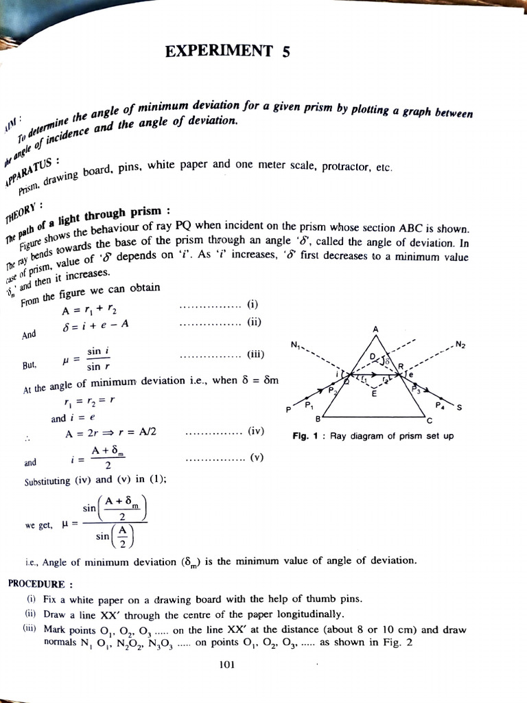 Minimum Deviation in Prism Experiment | PDF | Alternating Current ...