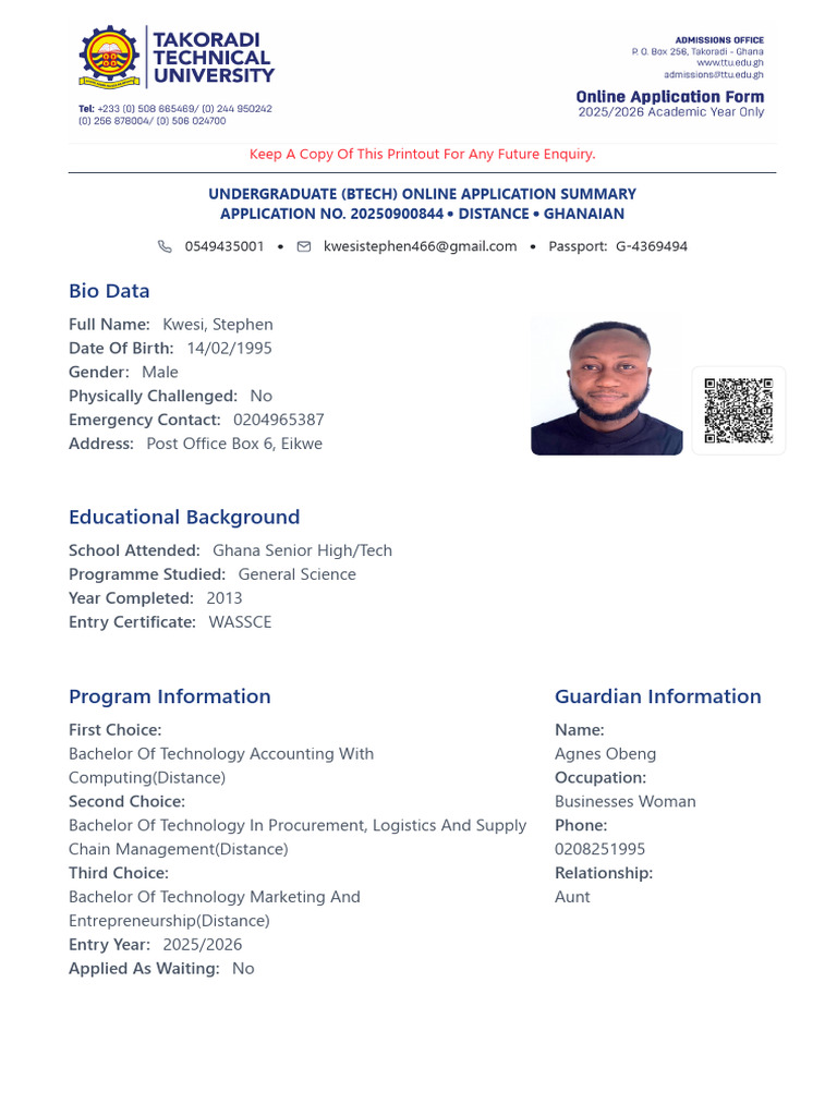 TTU Undergraduate Application Summary | PDF