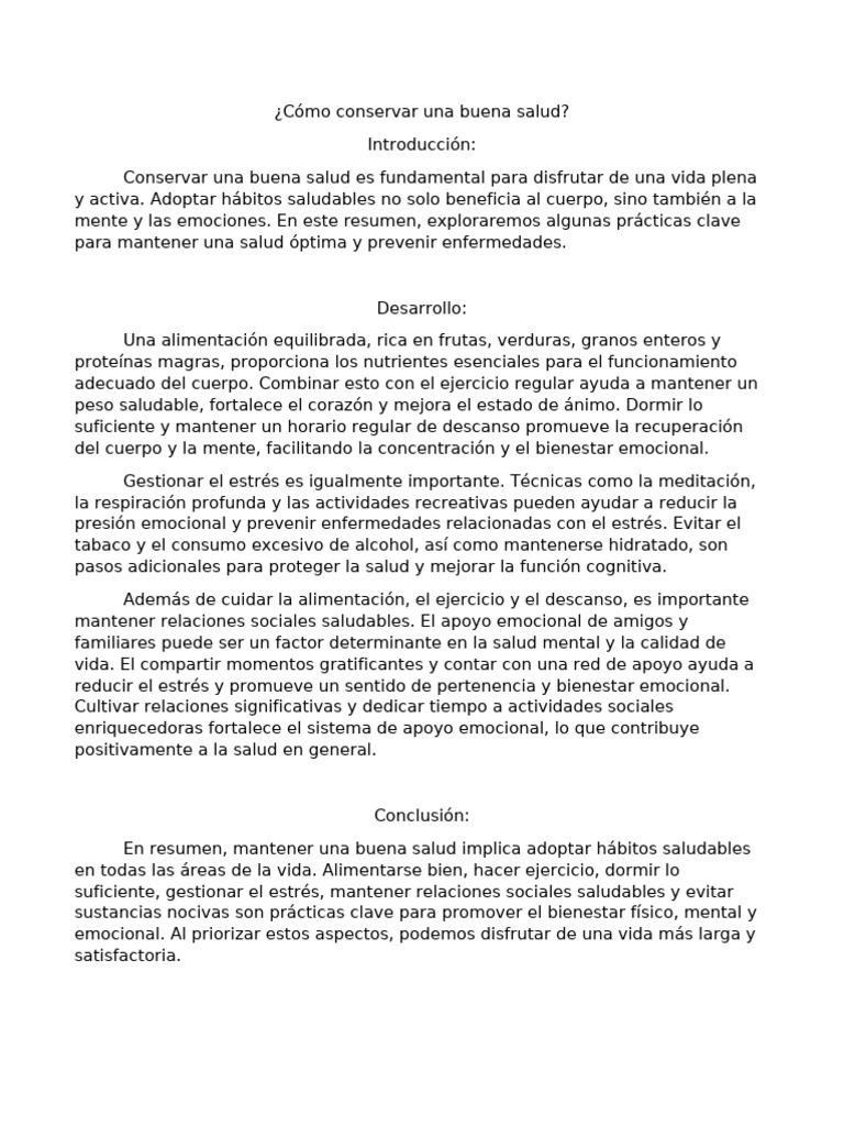 Cómo Conservar Una Buena Salud | PDF