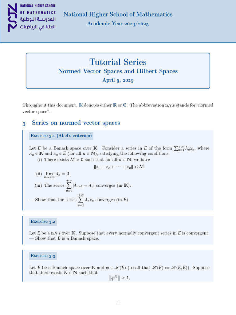 Normed and Hilbert Spaces Exercises | PDF | Banach Space | Vector Space