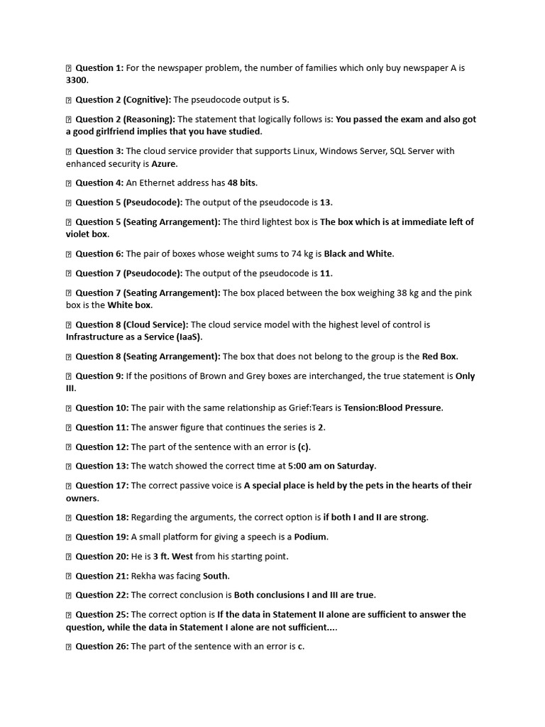 Problem-Solving and Logic Questions | PDF | Question | Language Mechanics