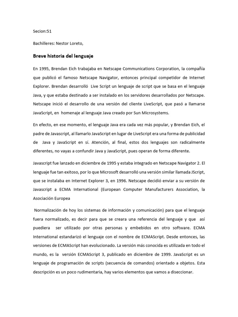 Historia de JavaScript y ECMAScript | PDF