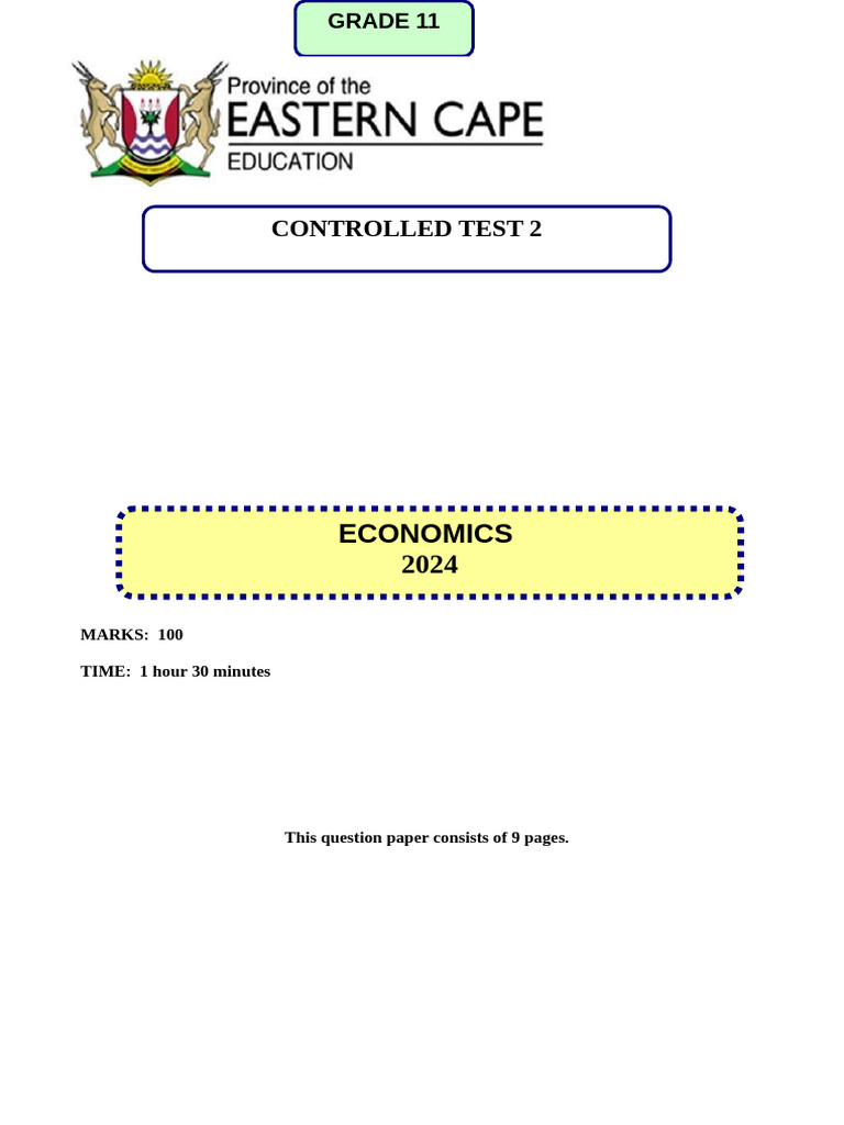 Grade 11 Economics Controlled Test 3 | PDF | Money | Interest