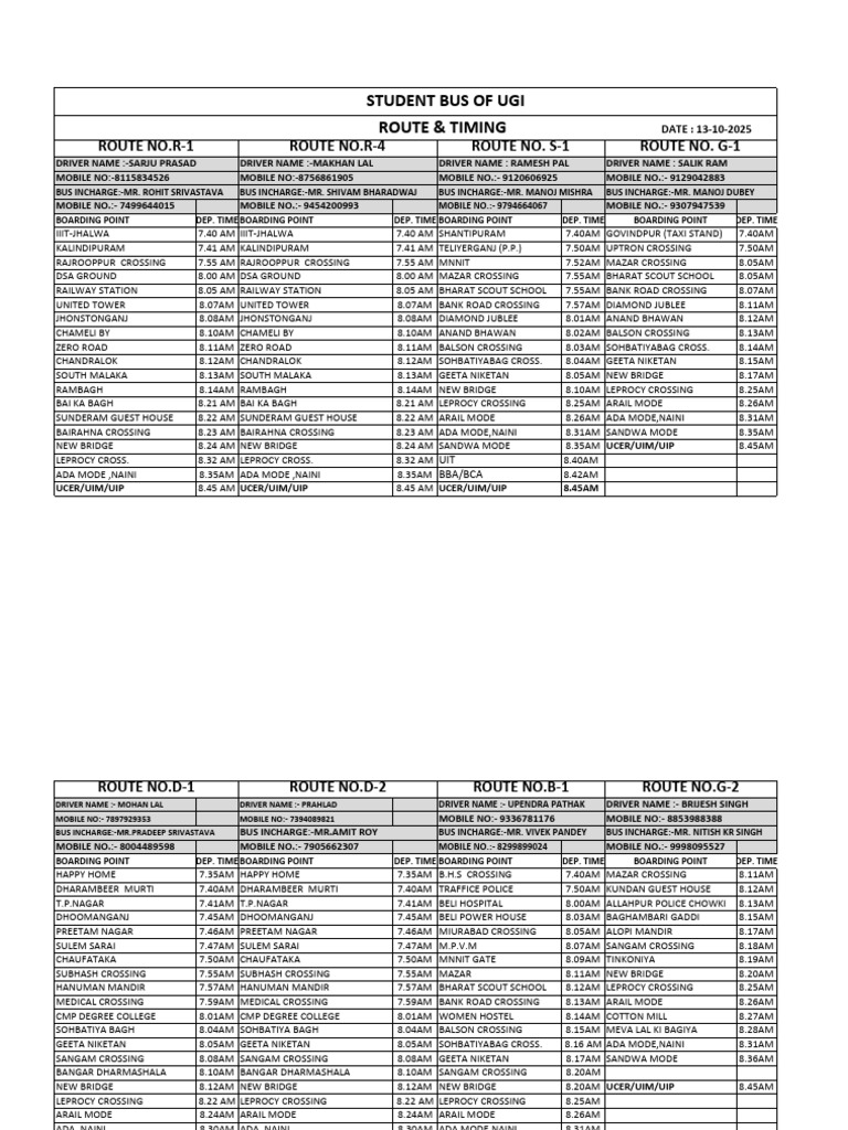 UGI Student Bus Routes and Timings | PDF