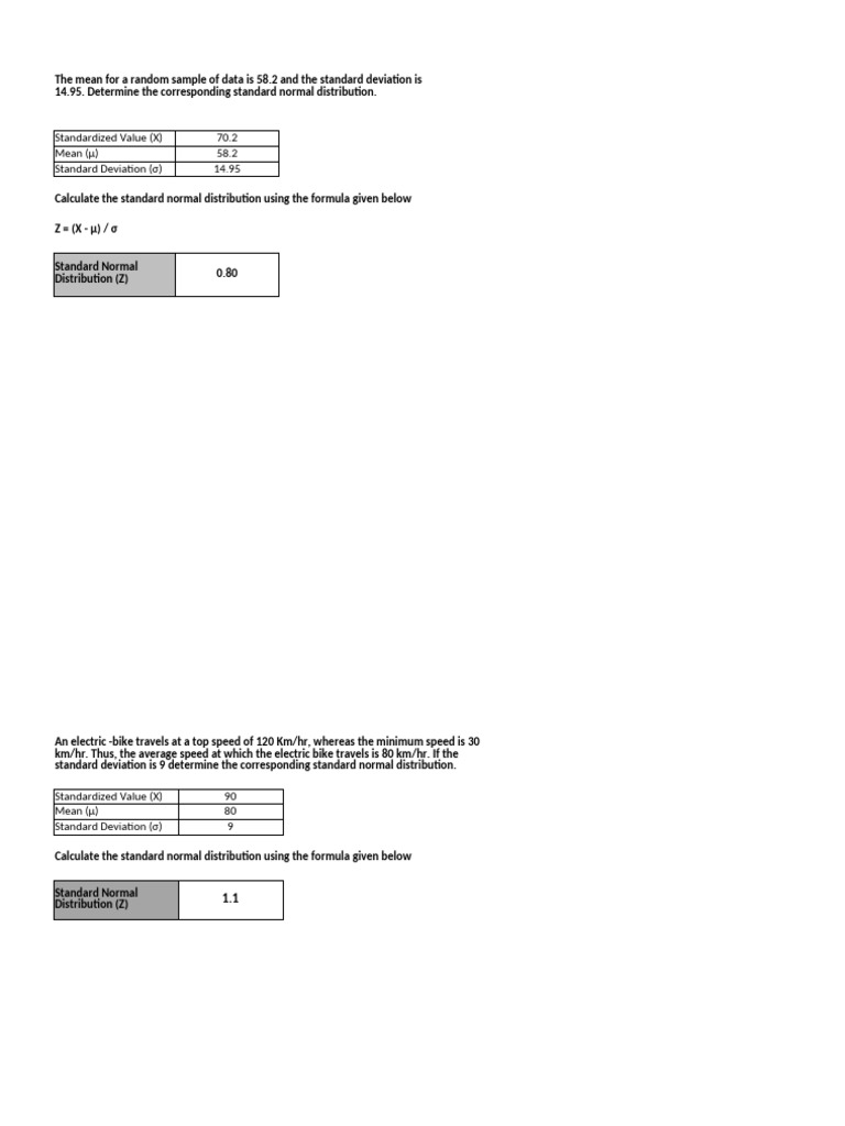 Standard Normal Distribution Calculations | PDF