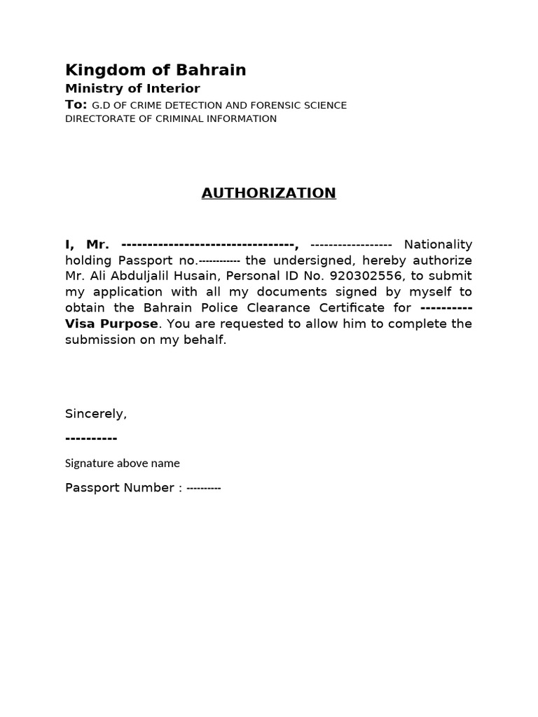 Bahrain - Authorization Letter | PDF